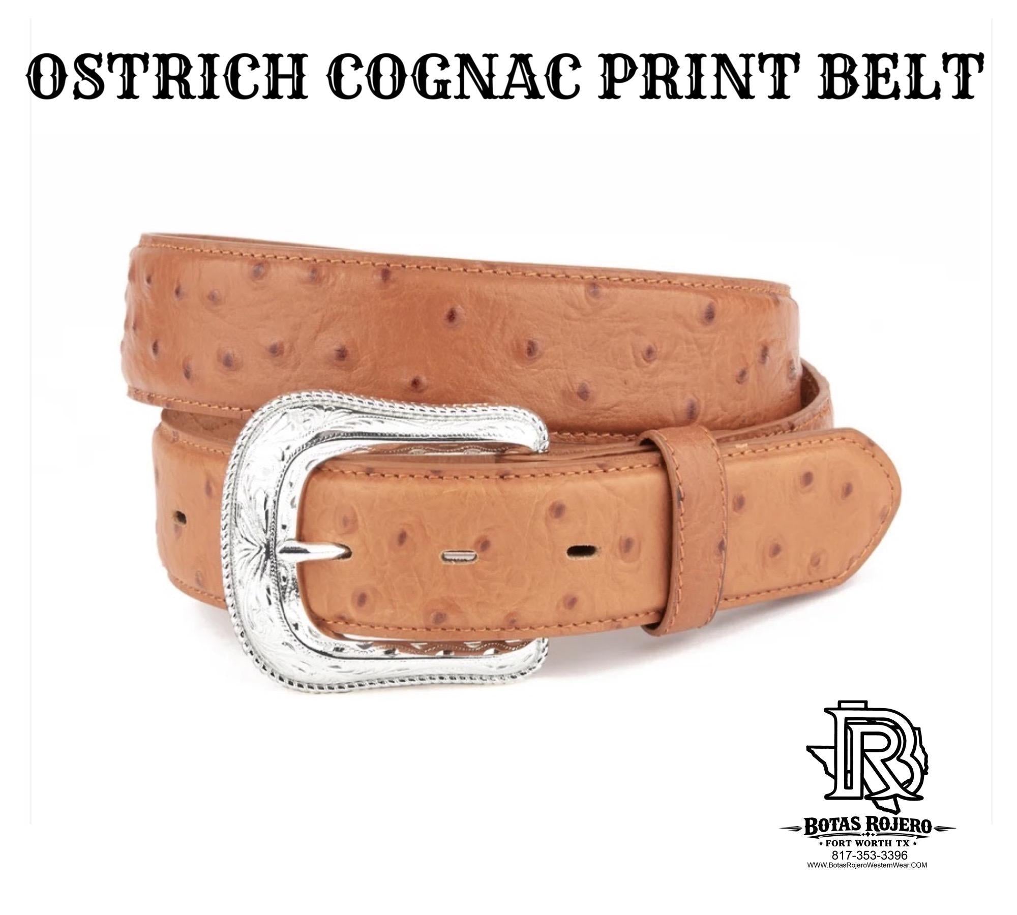 COGNAC OSTRICH PRINT BELT 1.5 INCH WIDE MR2253