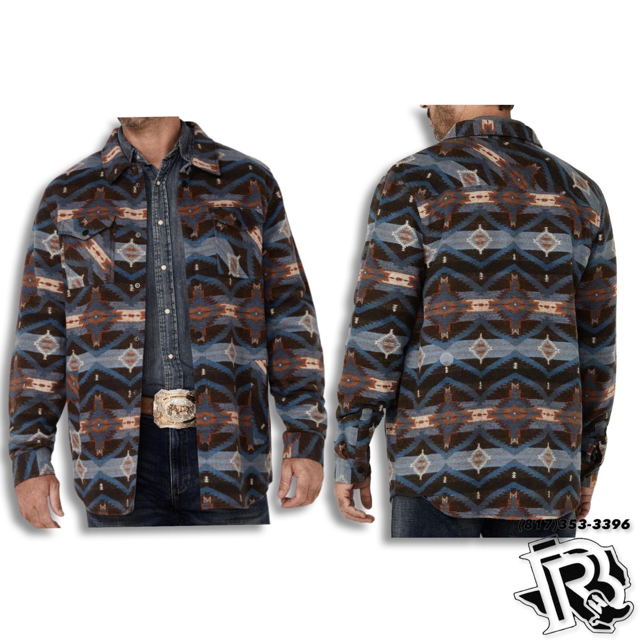 BLUE AZTEC | ROCK & ROLL JACQUARD AZTEC PRINT SNAP-DOWN SHIRT JACKET