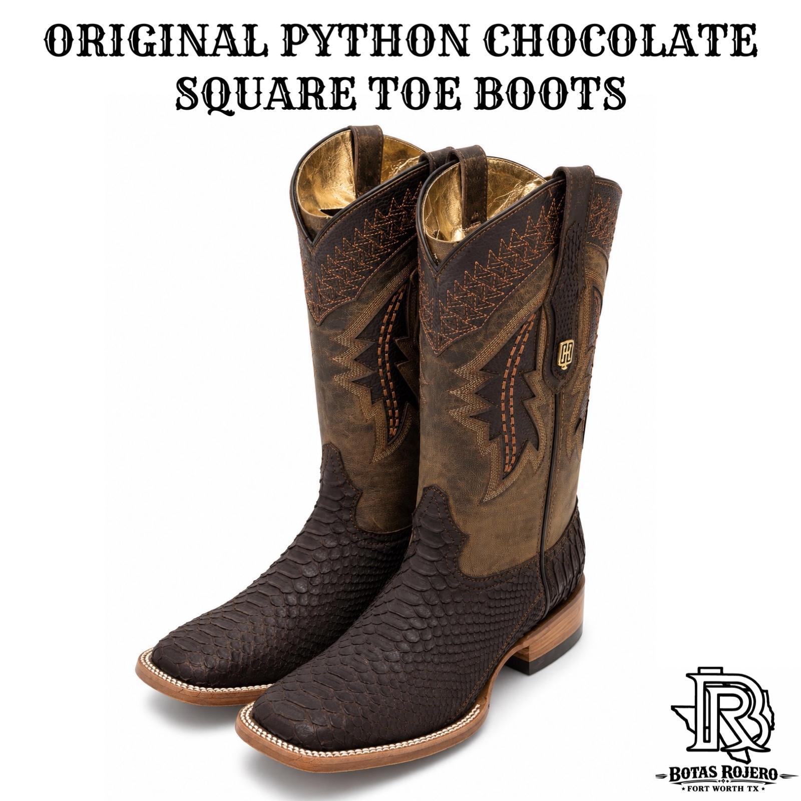 “ Ranchero “ | ORIGINAL PYTHON CHOCOLATE MATTE MEN SQUARE TOE WESTERN BOOTS