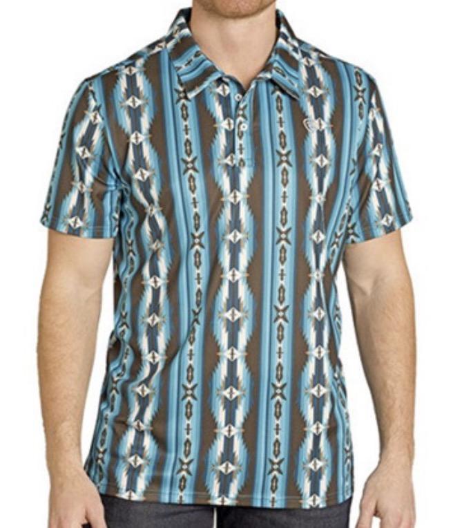 ROCK & ROLL MEN’S AZTEC PRINTED TEAL POLO  |BM51T07683