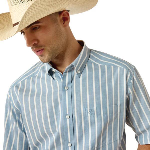 Ariat Men's Pro Tre Short Sleeve Shirt Blue Shadow Stripe |10071618