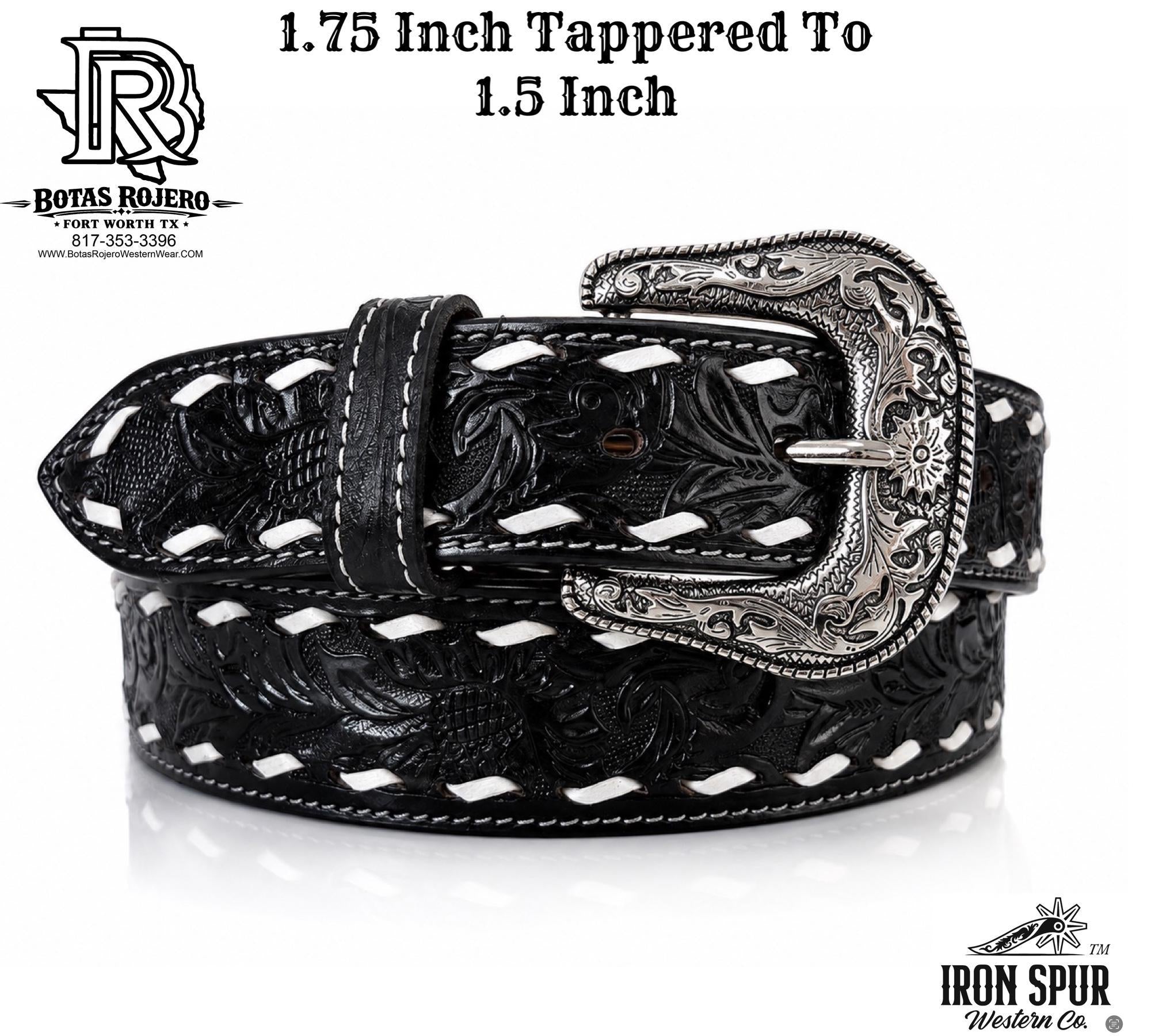 ‘’OLIVER’’ | 1.75 INCH IRON SPUR ™️ MEN WESTERN BELT BLACK TOOLED LEATHER BELT