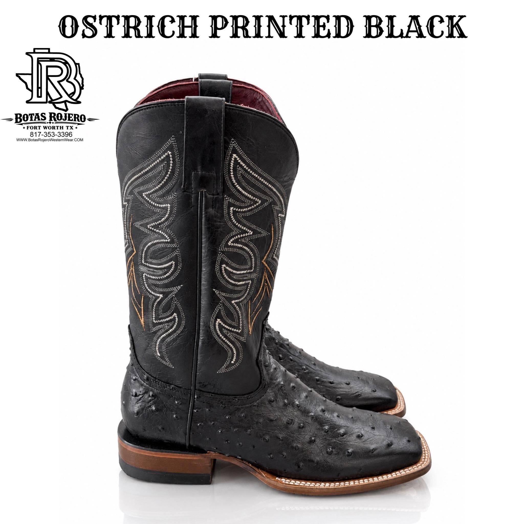 “ HUDSON “ MEN'S BLACK SQAURE TOE WESTERN PRINTED OSTRICH BOOT BY IRON SPUR
