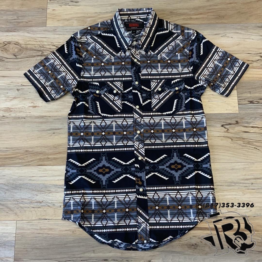 Mens short sleeve Aztec woven snap charcoal shirt rock & roll | RRMS1SR0RE
