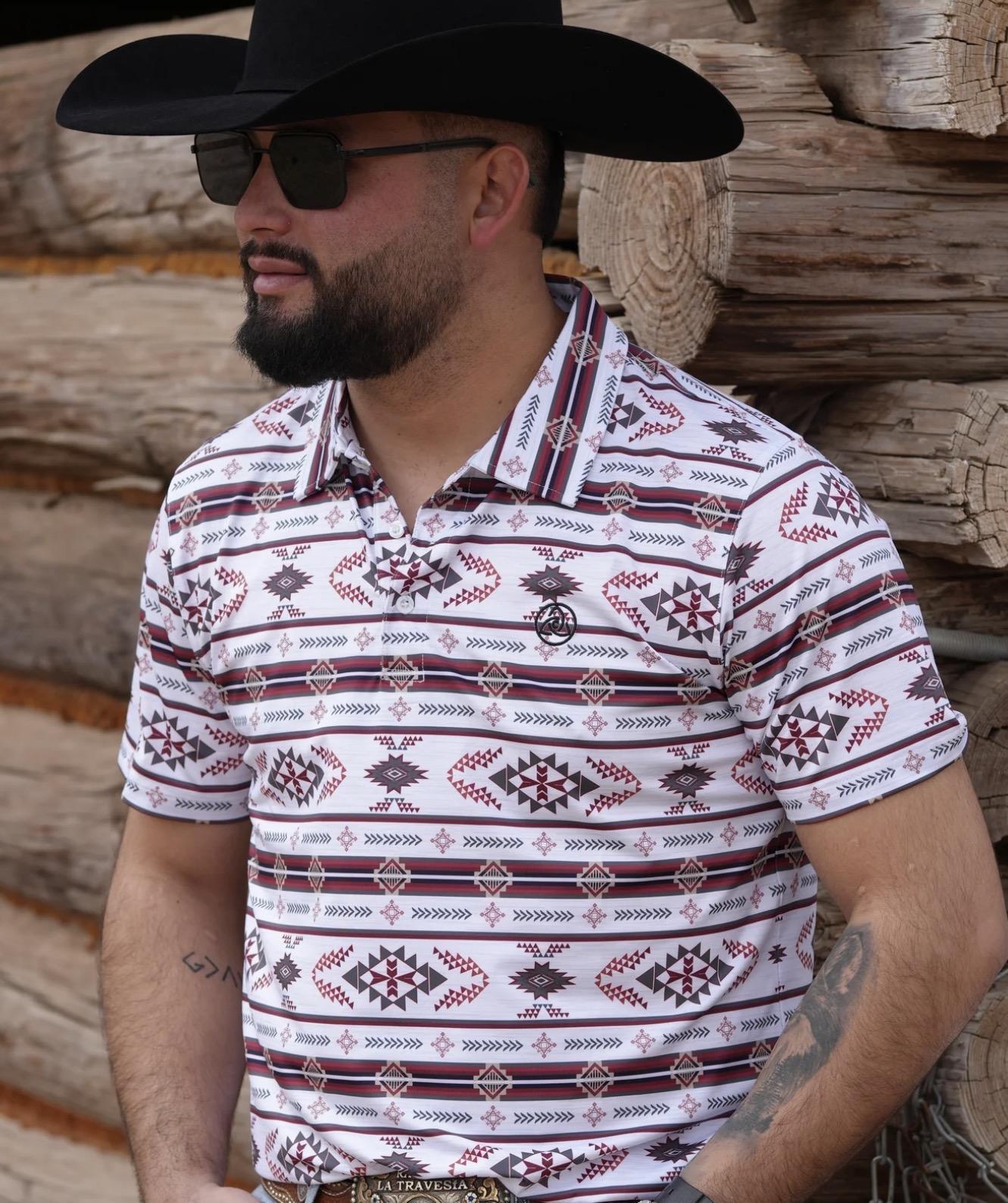 CUEROLINE MEN’S RED/WHITE AZTEC POLO | SKCL2026P37