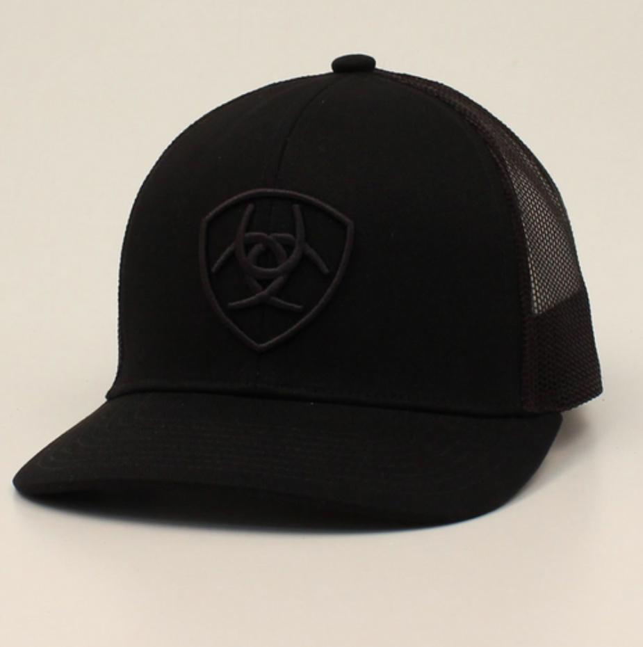 ARIAT BLACK ON BLACK SHIELD LOGO HATS CAP |A300053001