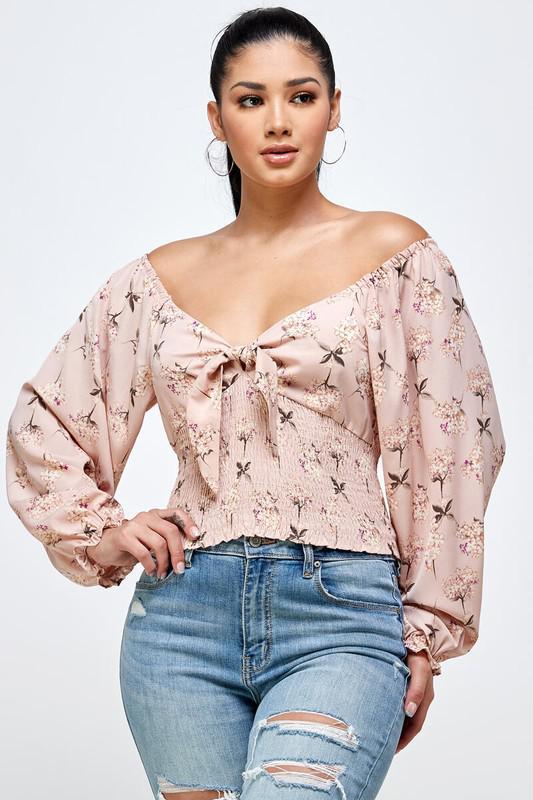 SARAH FLORAL TIE FRONT CROP TOP