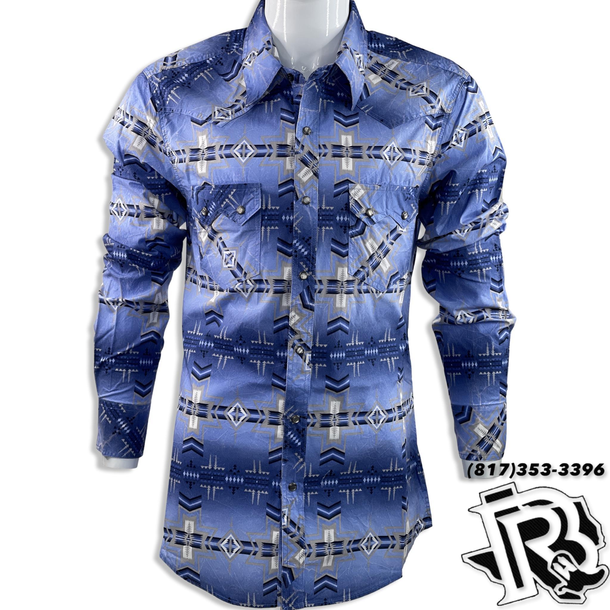 BLUE AZTEC SHIRT | LONG SLEEVE MEN WESTERN SHIRT