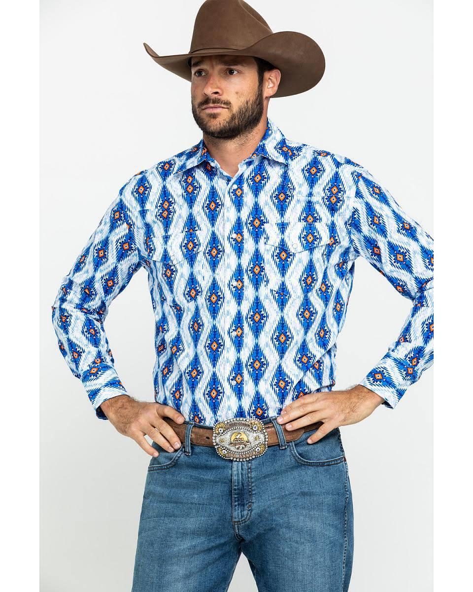 Wrangler Men's Checotah Aztec Print Long Sleeve Western Shirt MC1263B