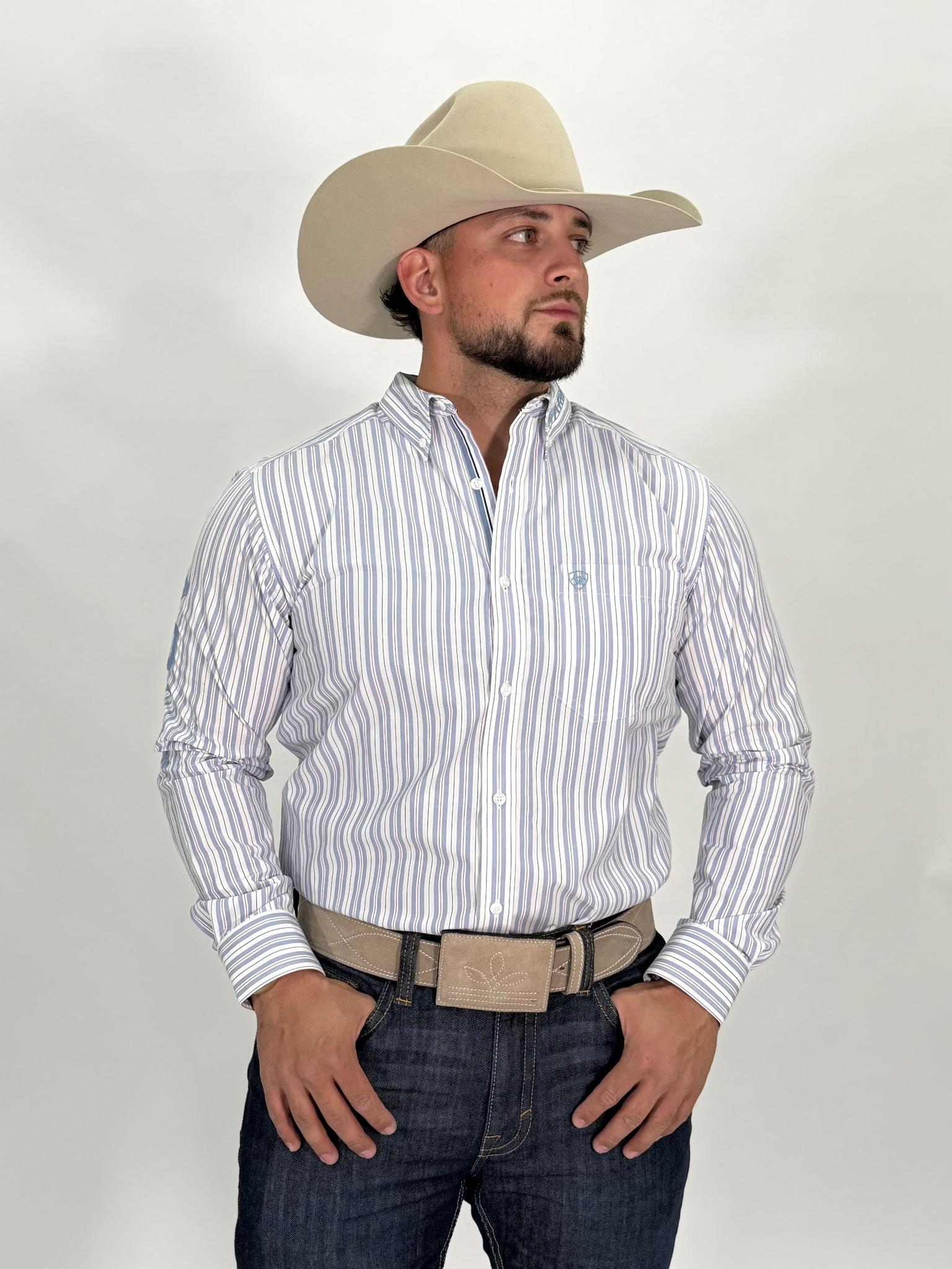 ARIAT MENS PRO BLUE/DARK BLUE TEAM ATLAS FITTED LONG SLEEVE SHIRT | 10058740