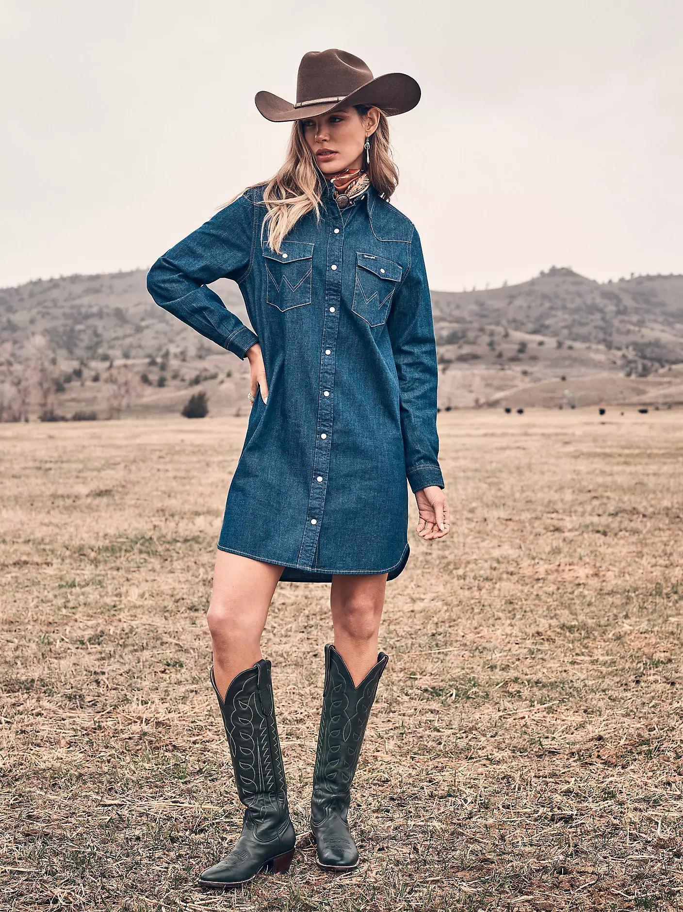 WOMEN'S WRANGLER ICONIC WESTERN SNAP DENIM DRESS|112373761