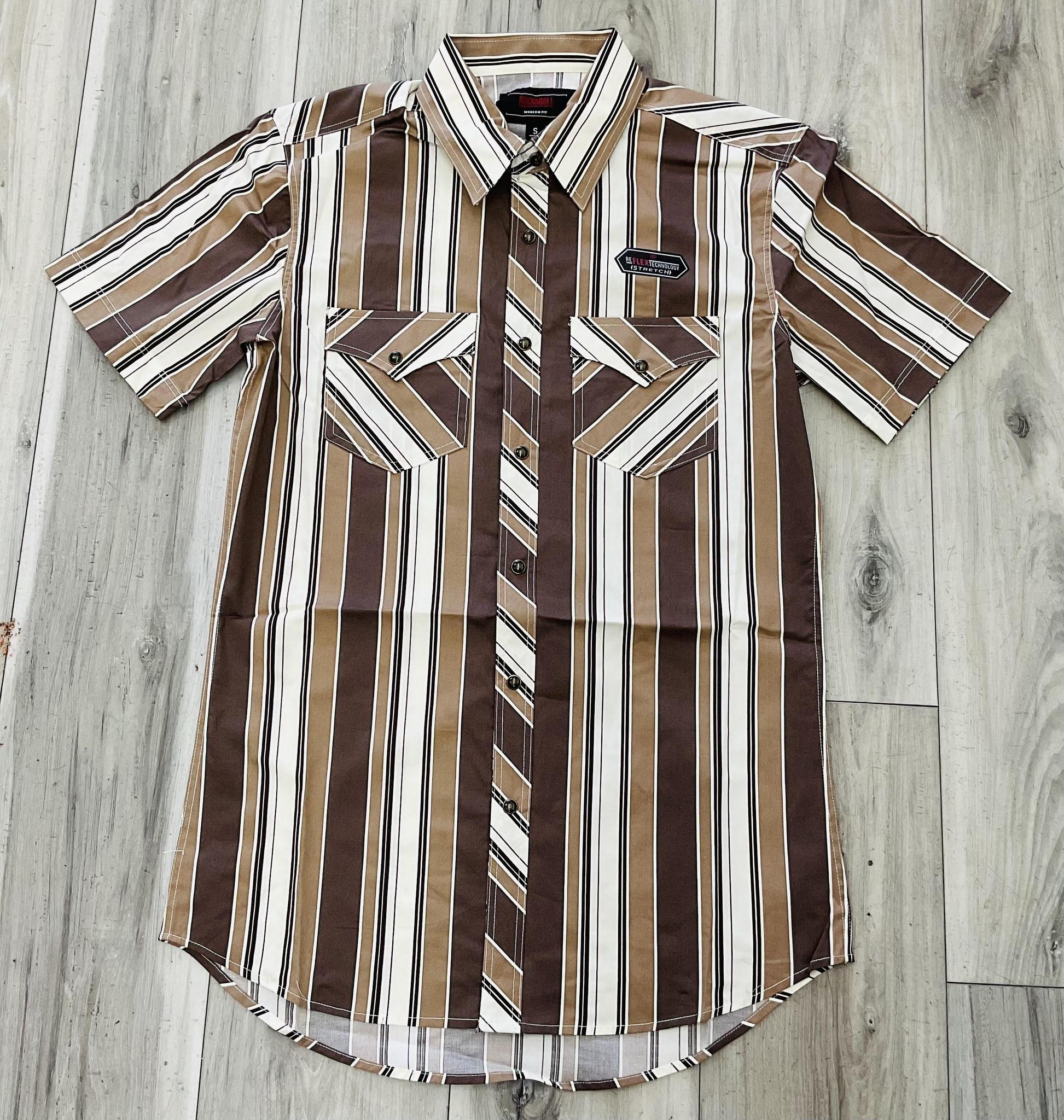 ROCK & ROLL MEN’S BROWN STRIPE PRINTED SNAP SHIRT | BMN3S08663