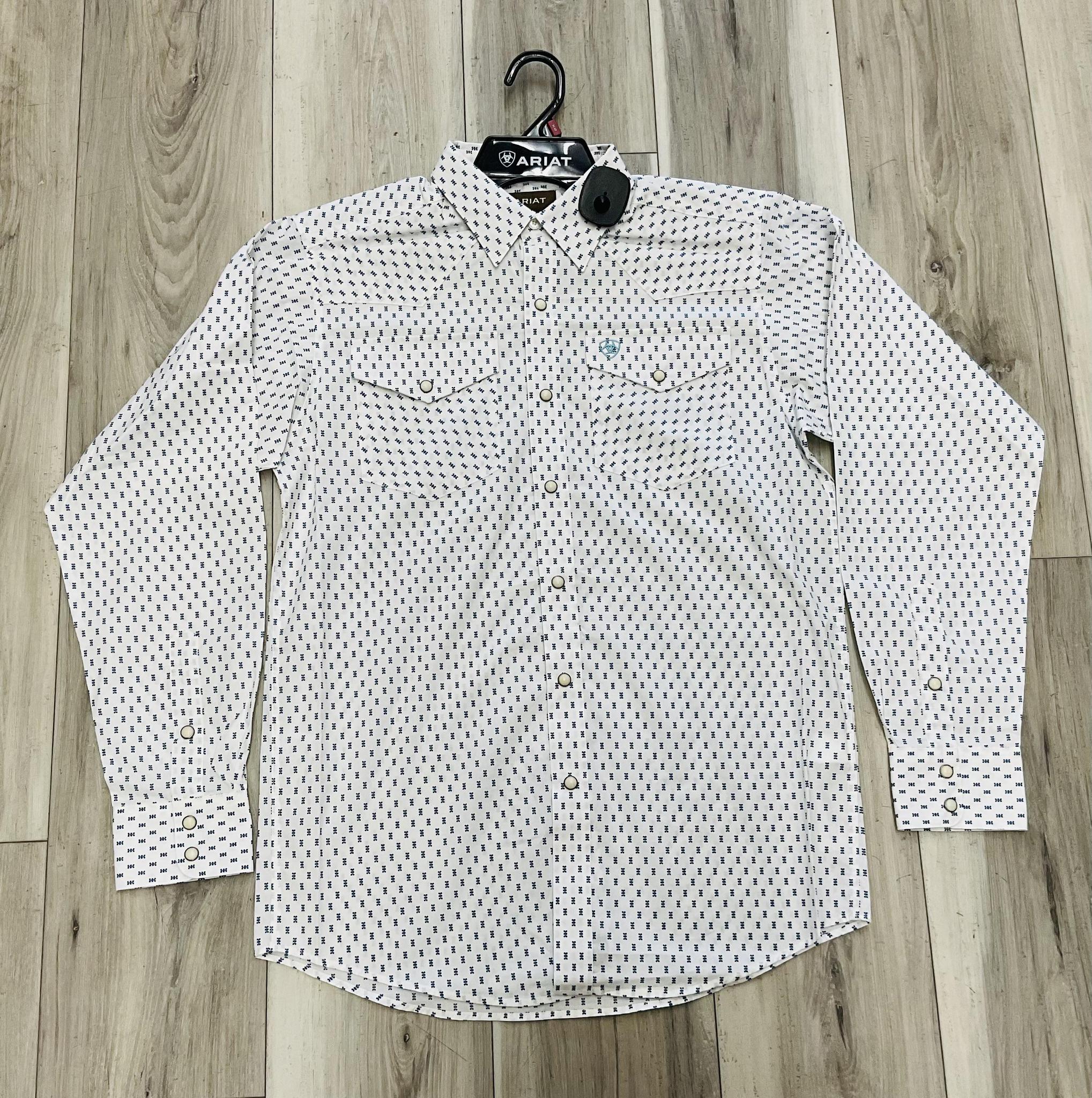 ARIAT MEN’S TERENCE WHITE GEO PRINT  LONG SLEEVE SHIRT | 10071722