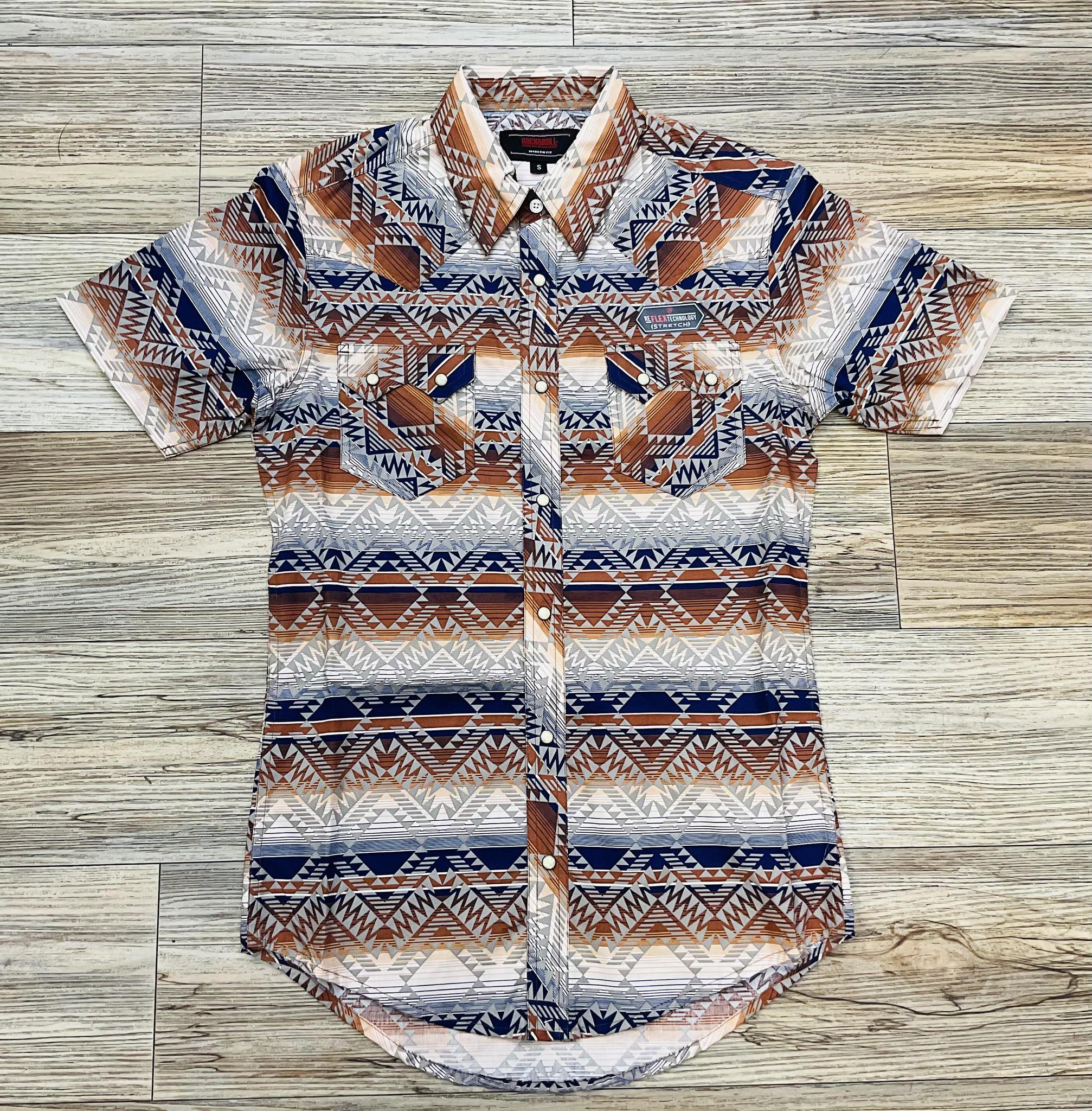 ‘’MATEO’’ MEN’S ROCK & ROLL MODERN FIT TAN AZTEC PRINT LONG SLEEVE SHIRT |BMN3S07140