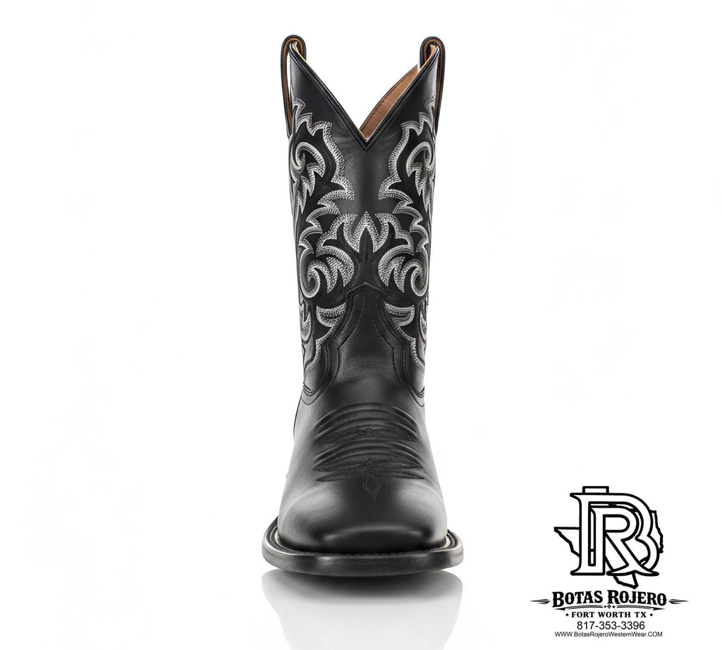 “ BLACK STALLION “ | MEN BLACK SOLID SQUARE TOE WESTERN LEATHER BOOTS