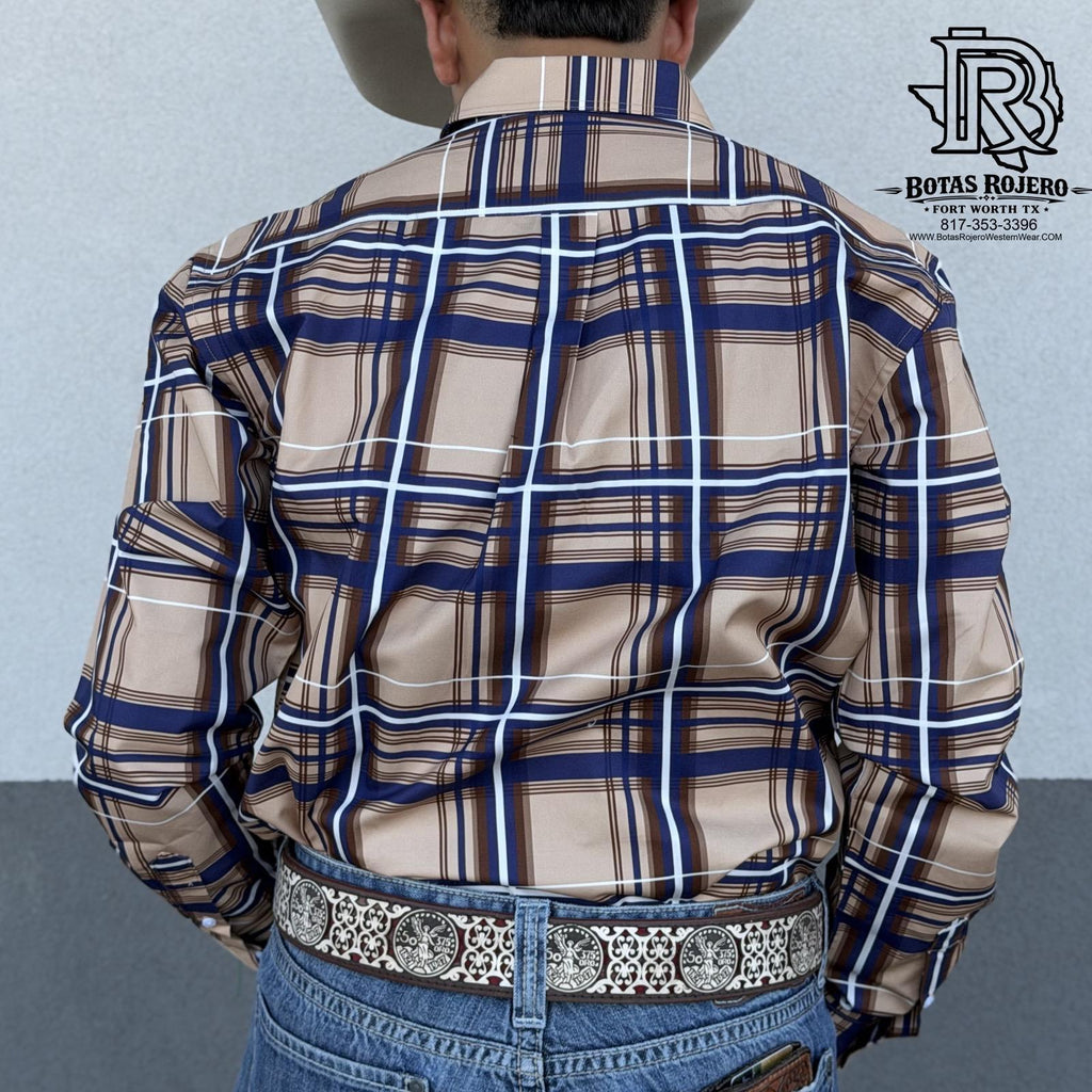 DALLAS | Iron Spur Men’s Western LONG Sleeve Shirt – Classic Stripe Navy Blue