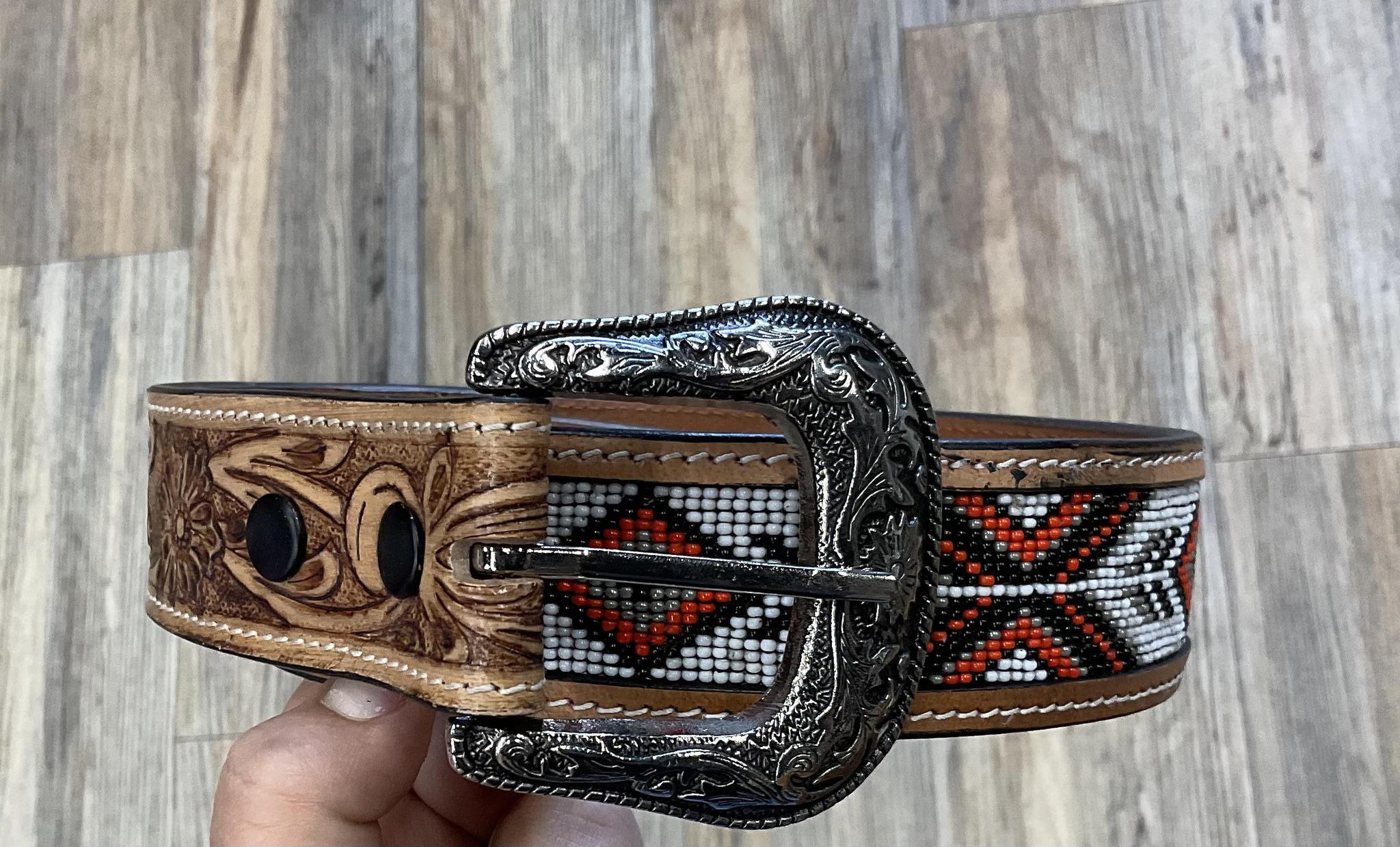 ‘’ELI’’ MENS WESTERN TOOLED LEATHER BEADED