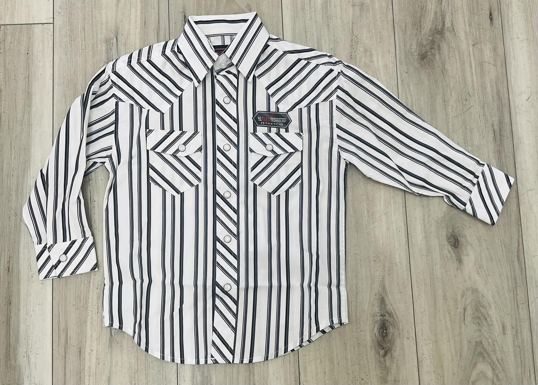 BOY’S ROCK & ROLL GREY STRIPE PRINTED LONG SLEEVE SHIRT |BBN2S09423