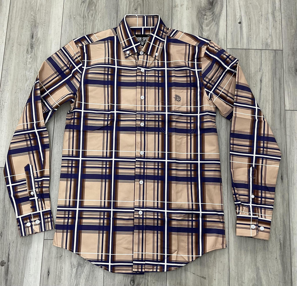 DALLAS | Iron Spur Men’s Western LONG Sleeve Shirt – Classic Stripe Navy Blue