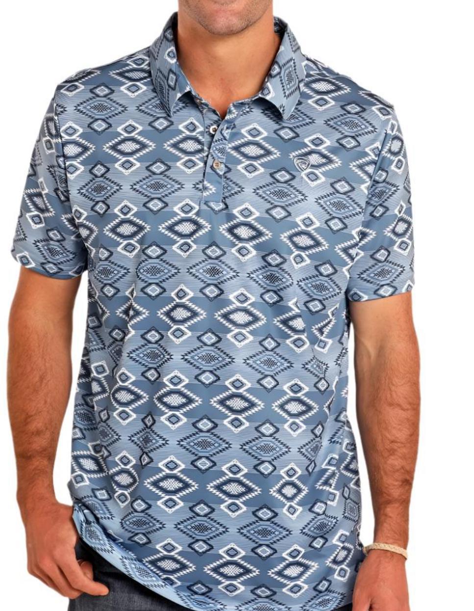 MENS ROCK & ROLL BLUE PRINTED POLO | BM51T05032