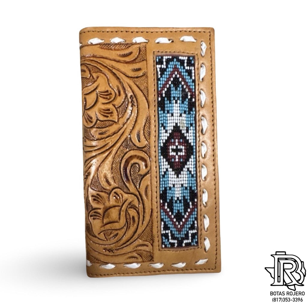 “ OSCAR  “ | MEN RODEO WALLET FOLD WESTERN TOOLED LEATHER WALLET BEADED TURQUOISE