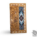 “ OSCAR  “ | MEN RODEO WALLET FOLD WESTERN TOOLED LEATHER WALLET BEADED TURQUOISE
