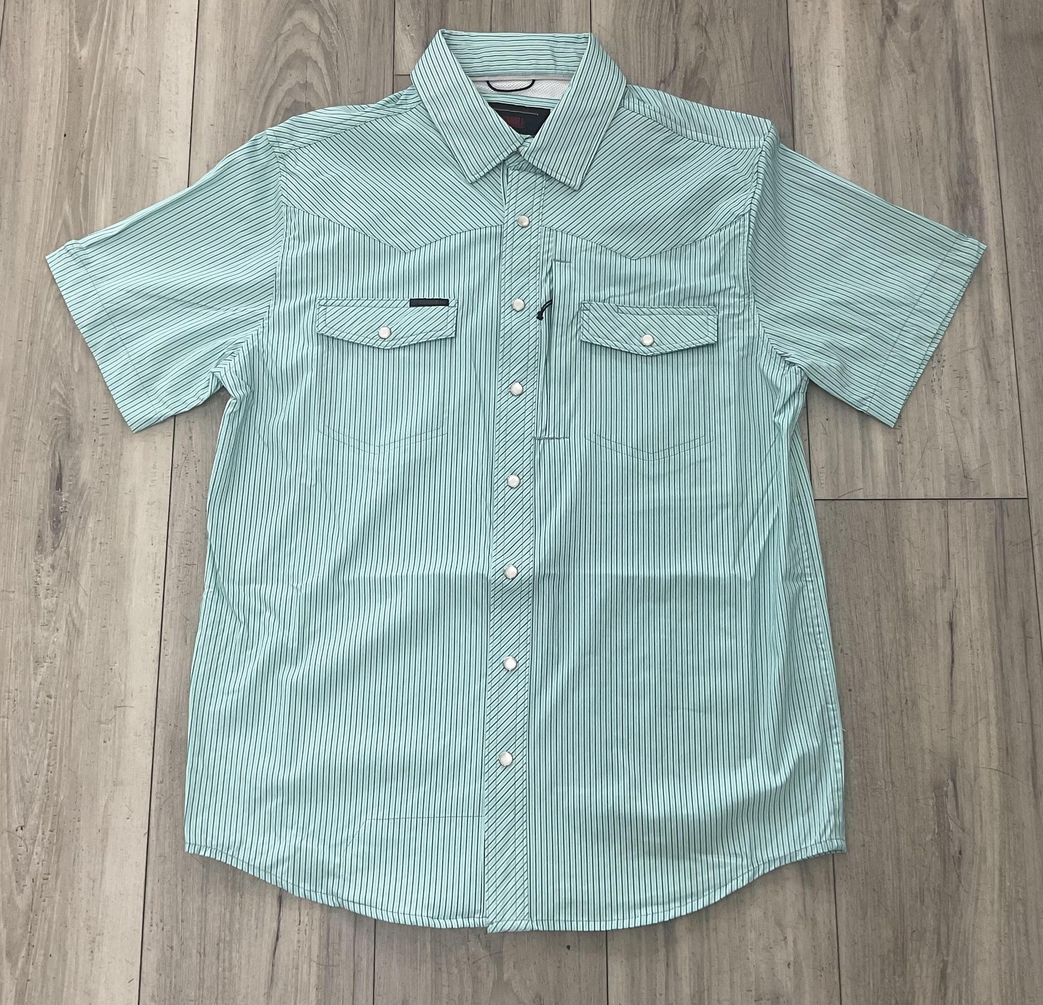 ROCK & ROLL MEN’S TEK CORE LIGHT TURQUOISE PRINT STRIPE SHIRT |BMN3S11447