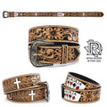 “ GEO FOUR ACES “  | IRON SPUR 2 INCH WESTERN BELT TOOLED LEATHER