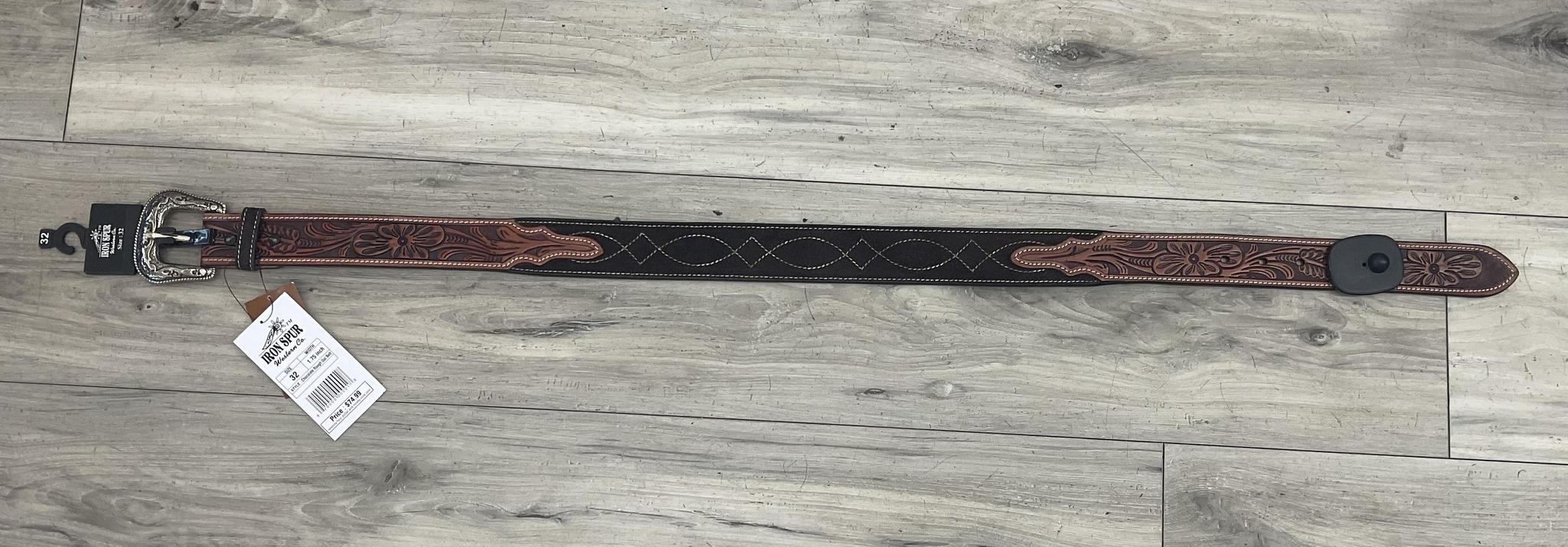 ‘’Chocolate Rough Out ’’ | 1.75 INCH MEN WESTERN BELT BROWN TOOLED LEATHER BY IRON SPUR