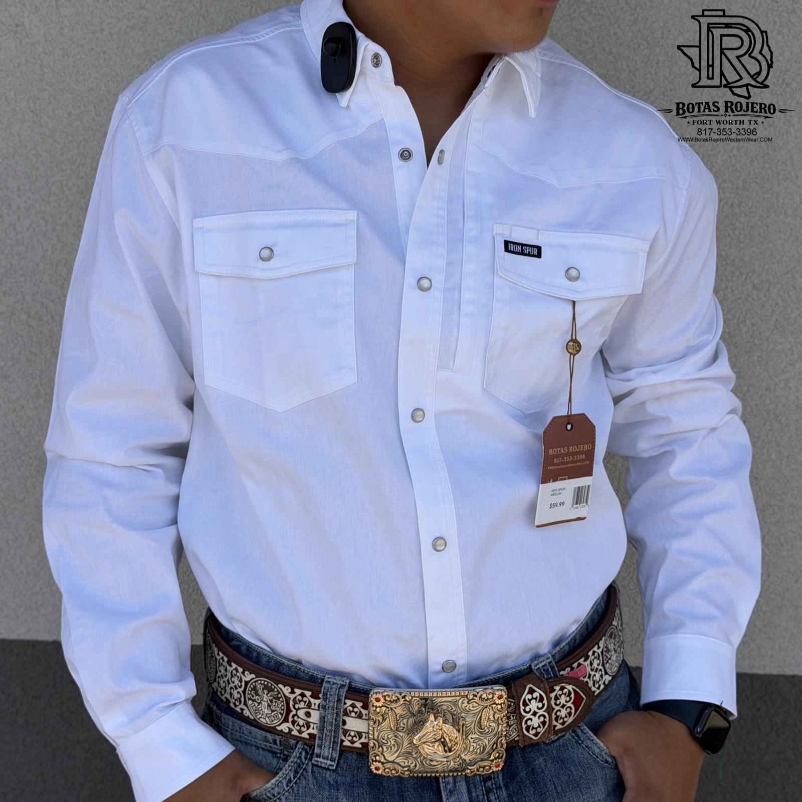 IRON SPUR | MEN WESTERN SHIRT WHITE LONG SLEEVE PEARL SNAP