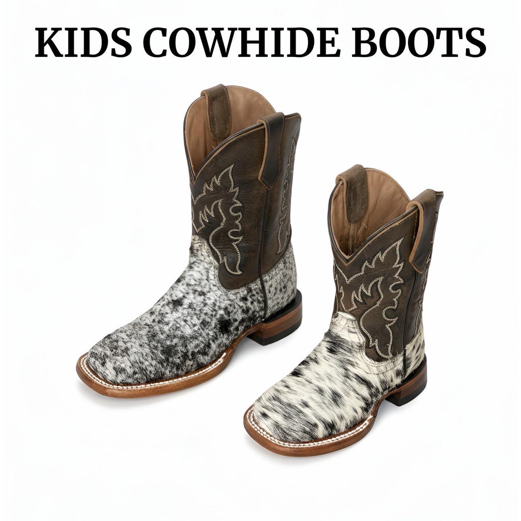 ‘’JAMES’’ | KIDS WESTERN COWHIDE SQUARE TOE BOOTS