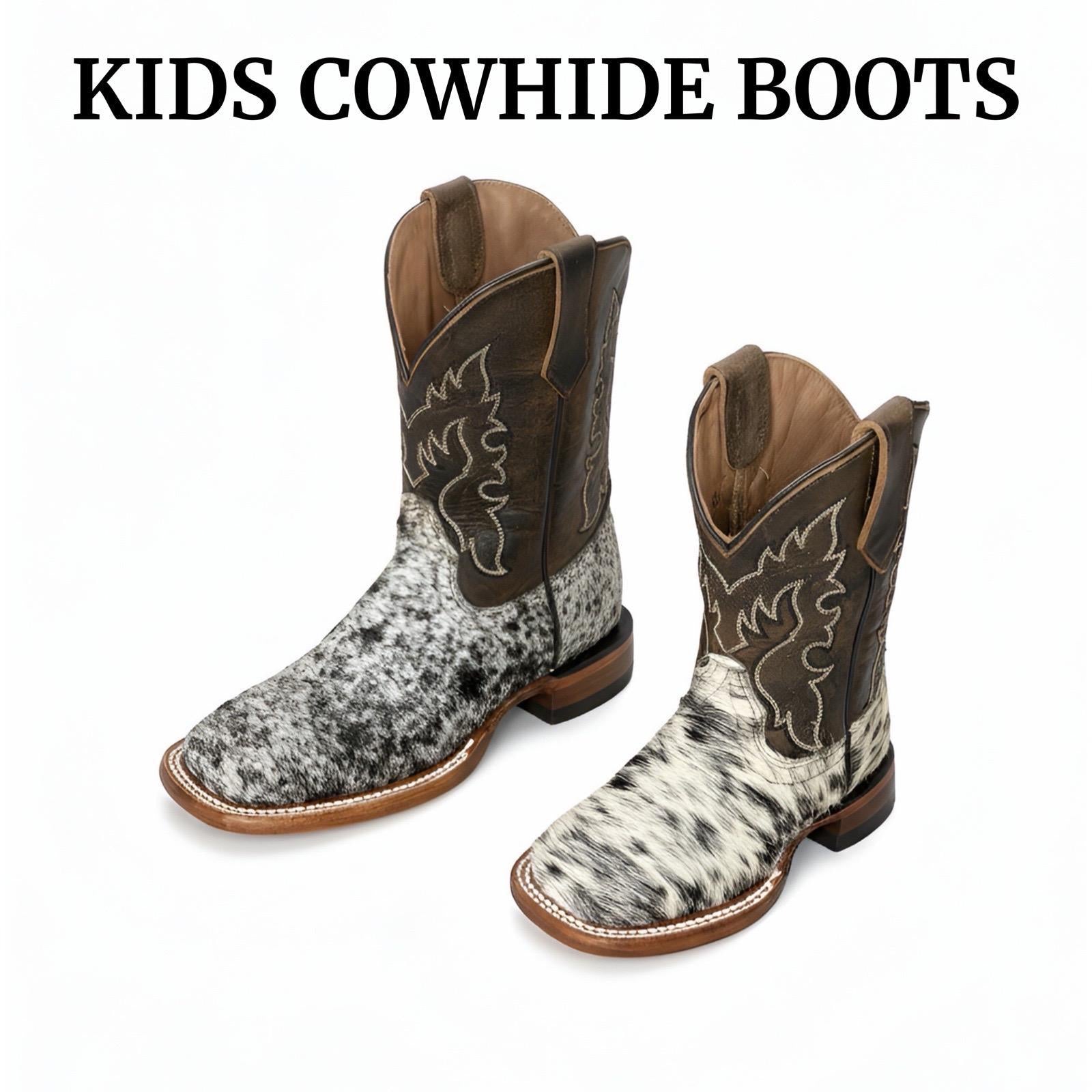‘’JAMES’’ | KIDS WESTERN COWHIDE SQUARE TOE BOOTS