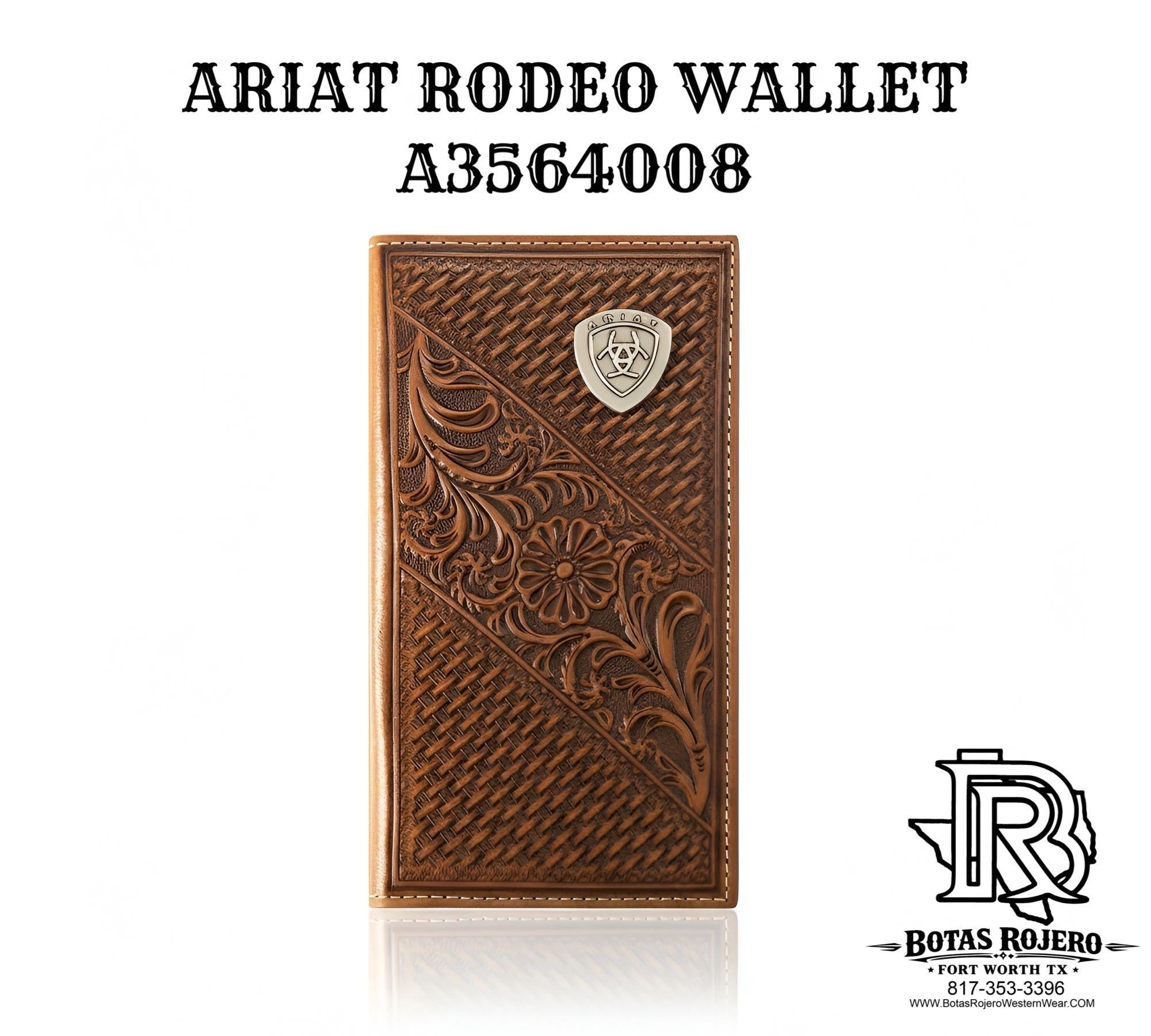 ARIAT MENS RODEO STYLE WALLET BASKET WEAVE FLORAL SHIELD A3564008