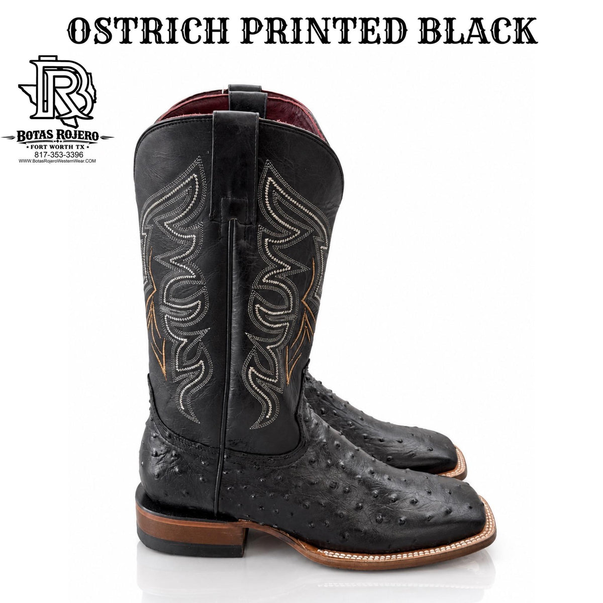 “ HUDSON “ MEN'S BLACK SQAURE TOE WESTERN PRINTED OSTRICH BOOT BY IRON SPUR