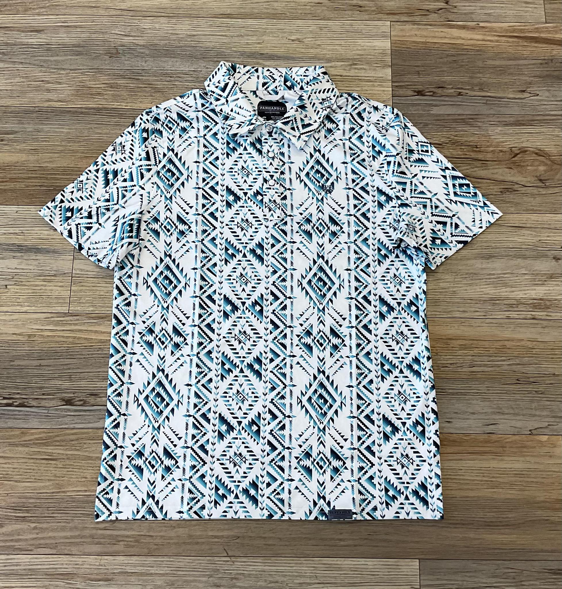 MENS PANHANDLE AZTEC STRIPE TURQUOISE POLO | TM51TO3514
