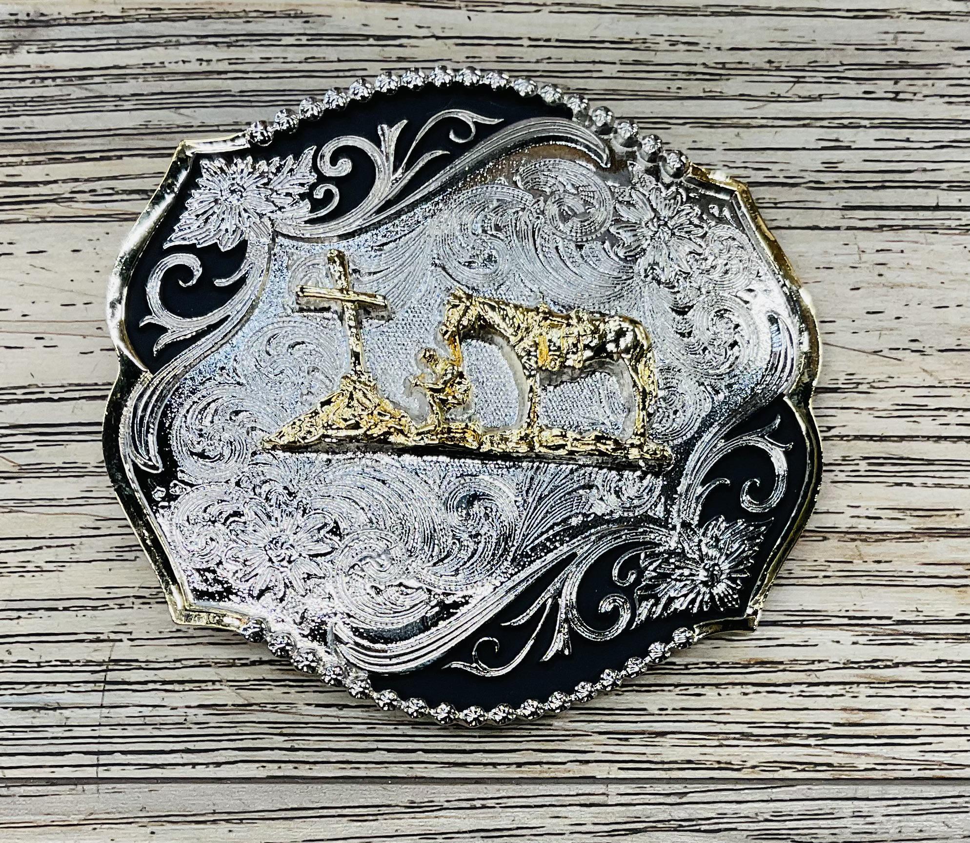 BELT BUCKLE | CHRISTIAN PRAYING COWBOY CROSS  EDITION |TBB4000CC