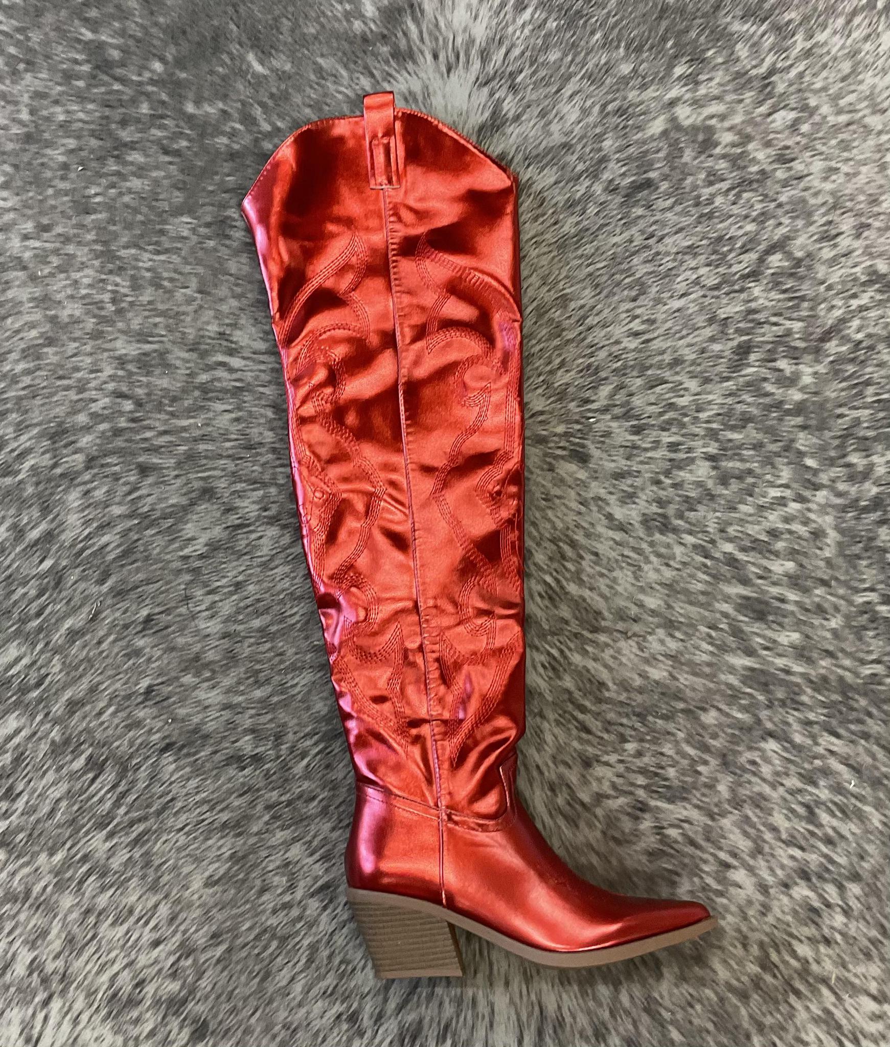 MELANIE METALLIC RED BOOTS