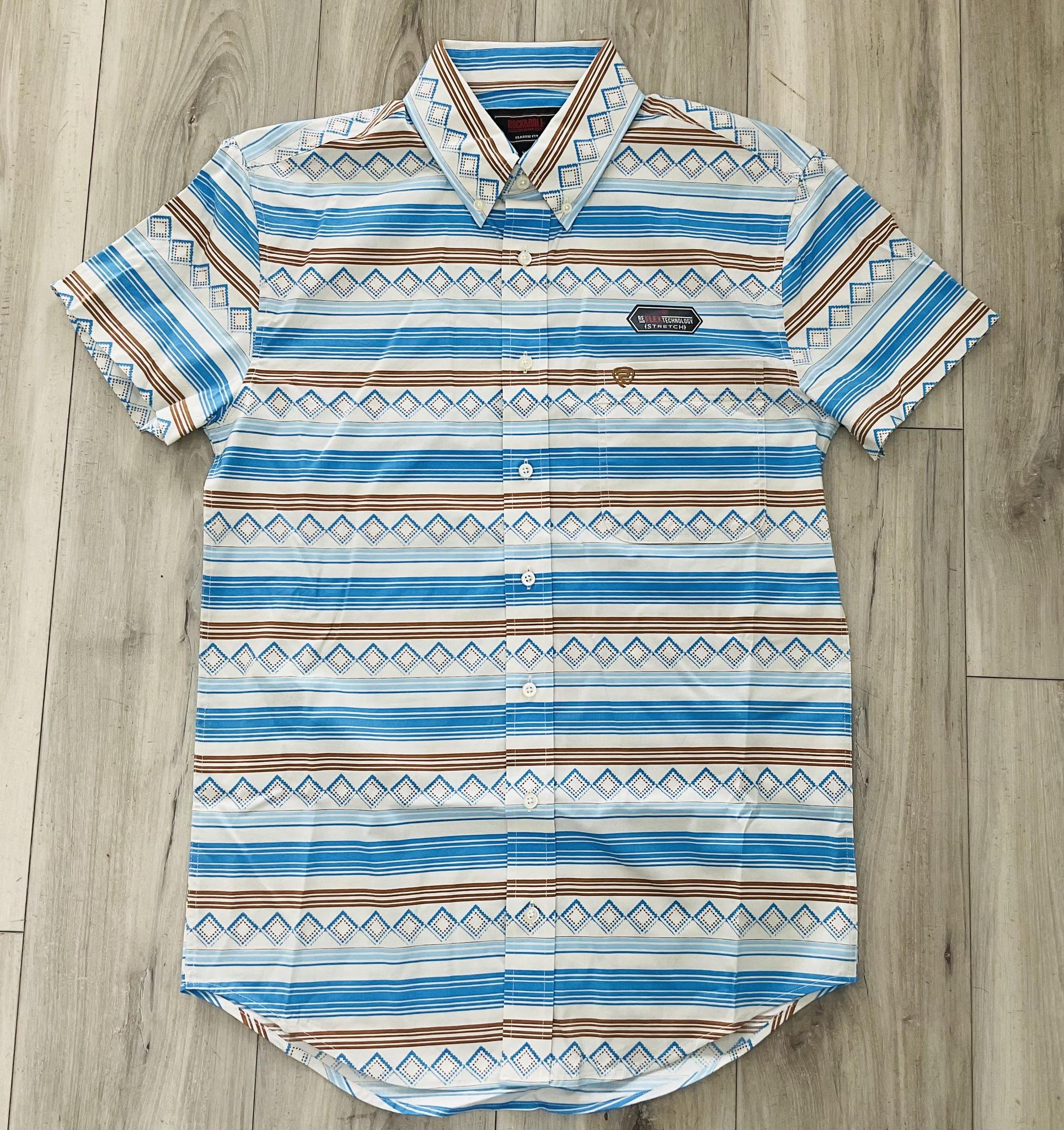 ROCK & ROLL MEN’S SHORT SLEEVE BLUE STRIPE PRINTED SHIRT | BMB3S08658