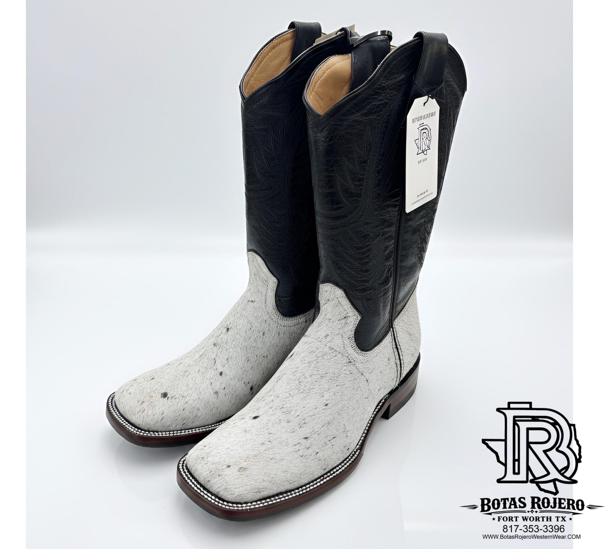 “ ADIE “ | COWHIDE BOTAS ROJERO WESTERN WEAR SQUARE TOE BLACK AND WHITE