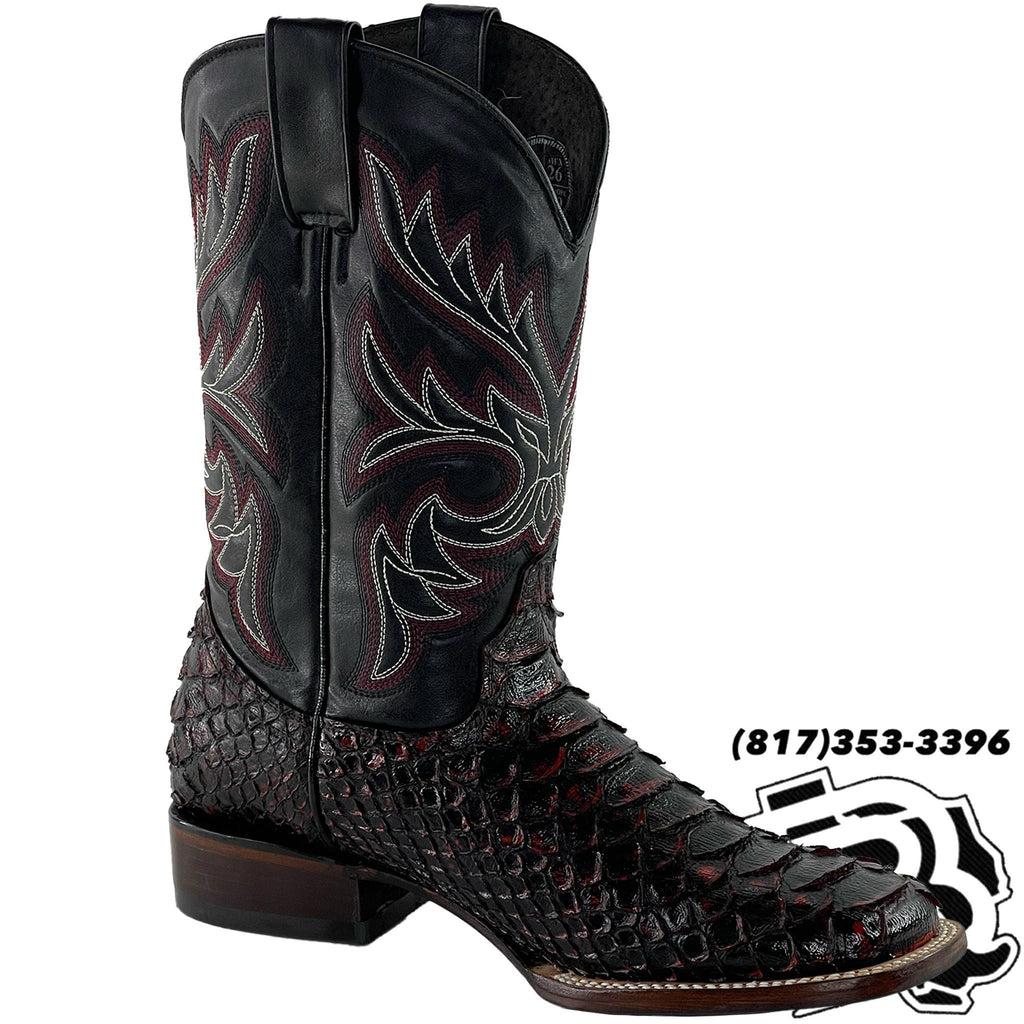 PITON BIG SCALE SNAKE PRINT | BLACK CHERRY MEN SQUARE TOE BOOT