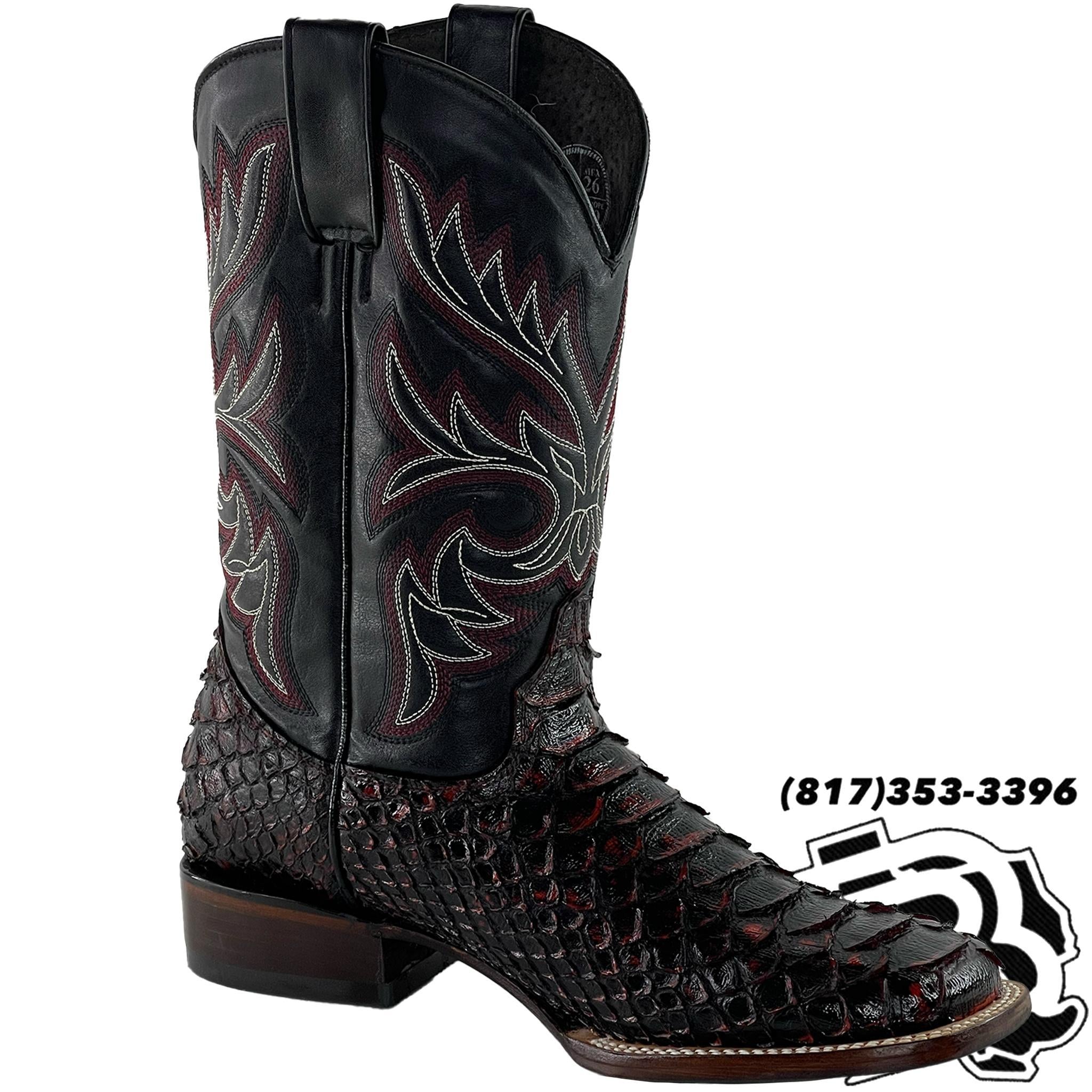 PITON BIG SCALE SNAKE PRINT | BLACK CHERRY MEN SQUARE TOE BOOT