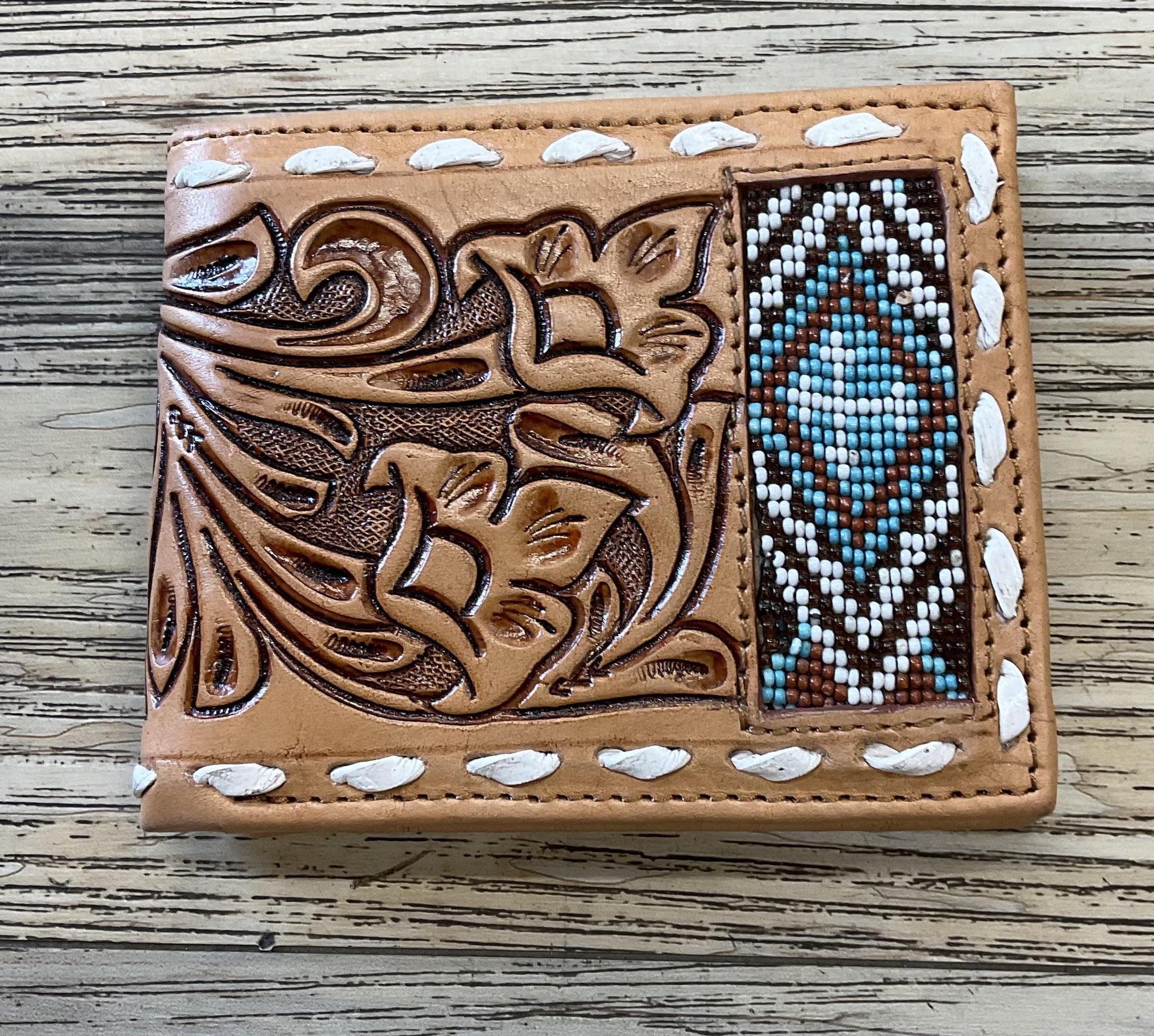 “ JAIME  “ | IRON SPUR WESTERN CO MEN BI FOLD WESTERN TOOLED LEATHER WALLET BEADED
