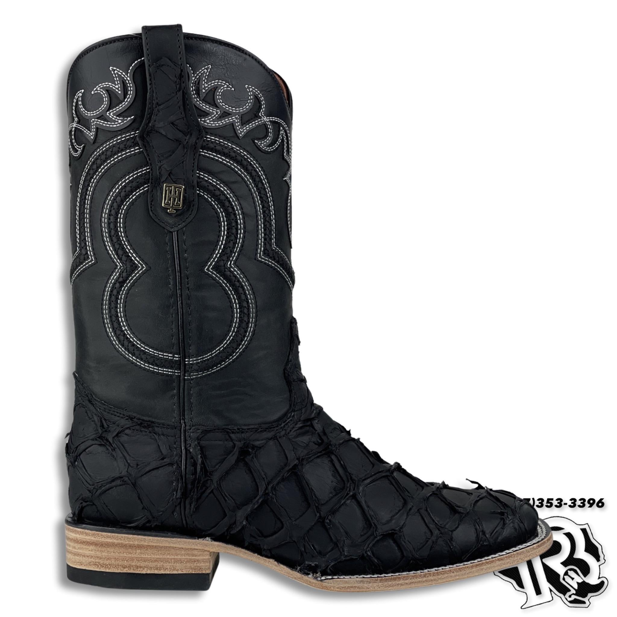 “ Buck “ | BLACK PIRARUCU ( FISH ) MEN SQUARE TOE WESTERN BOOTS