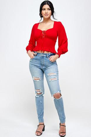 RUBY LACE UP LONG SLEEVE TOP