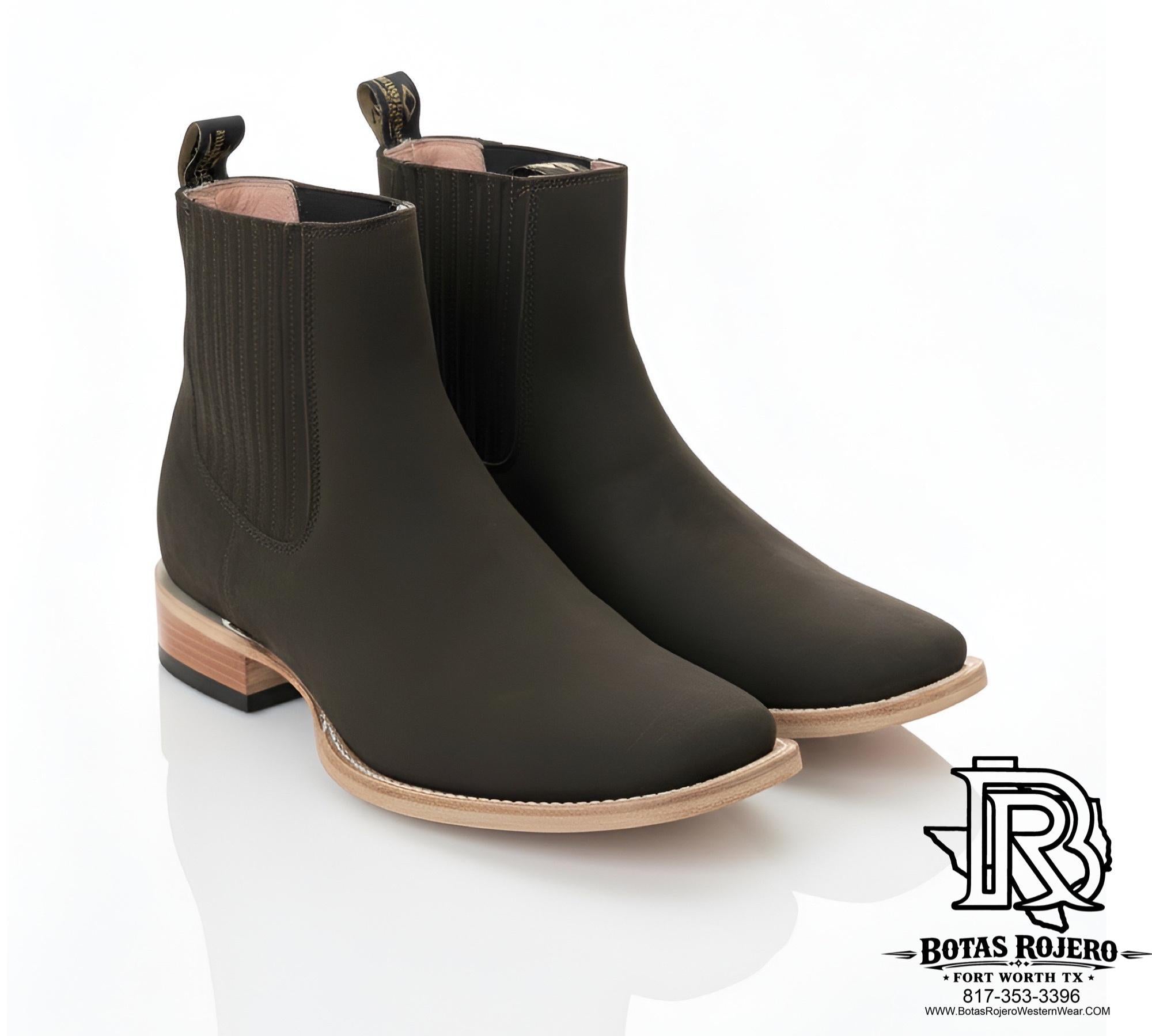 BOTIN CHARRO ROUGH OUT BROWN SQUARE TOE PUNTA CUADRADA