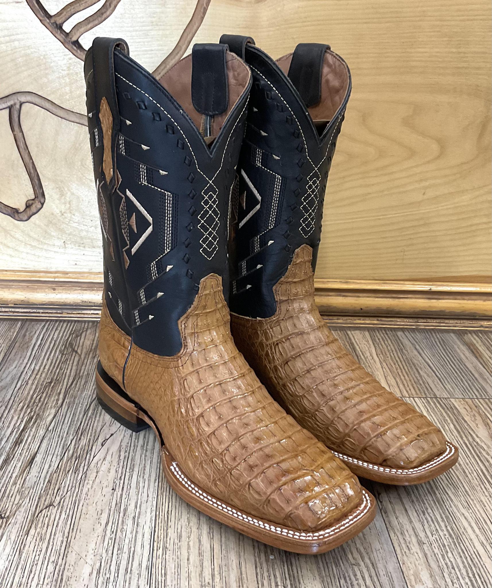 "MARCOS"| MENS TAN CAIMAN SQUARE TOE BOOTS