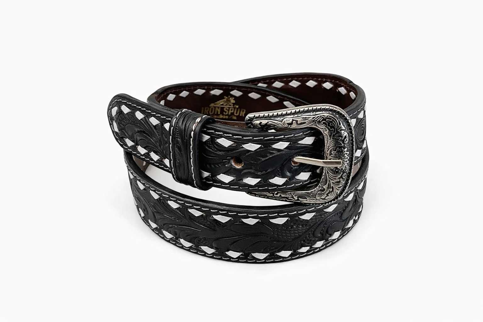 “OLIVER JR”| IRON SPUR KIDS BELT BLACK TOOLED WITH BUCK STITCH