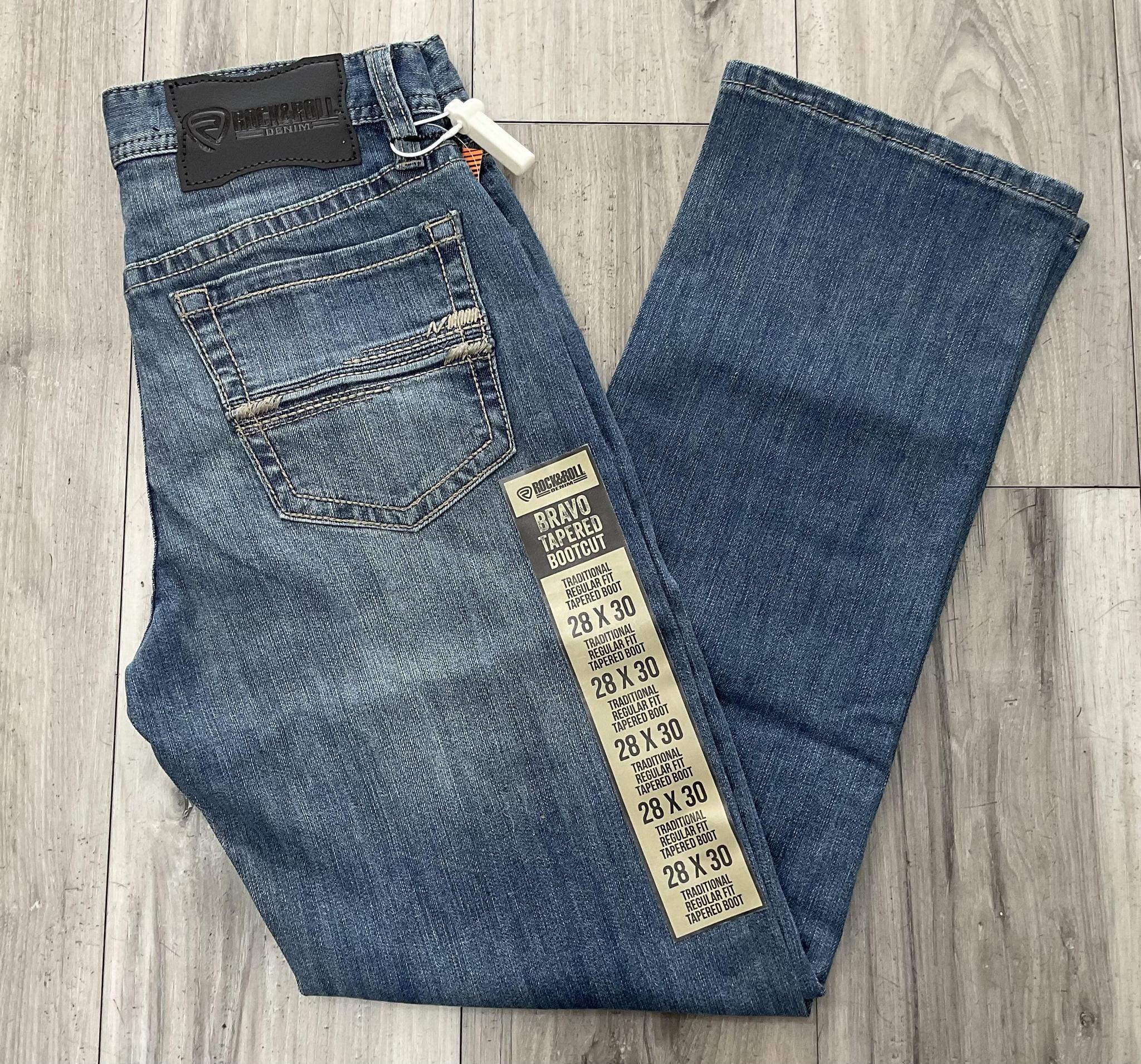 ROCK & ROLL MEN’S STRAIGHT EMB BRAVO MEDIUM VINTAGE TRADITIONAL REGULAR FIT TAPERED BOOT JEANS | BMHPD09814