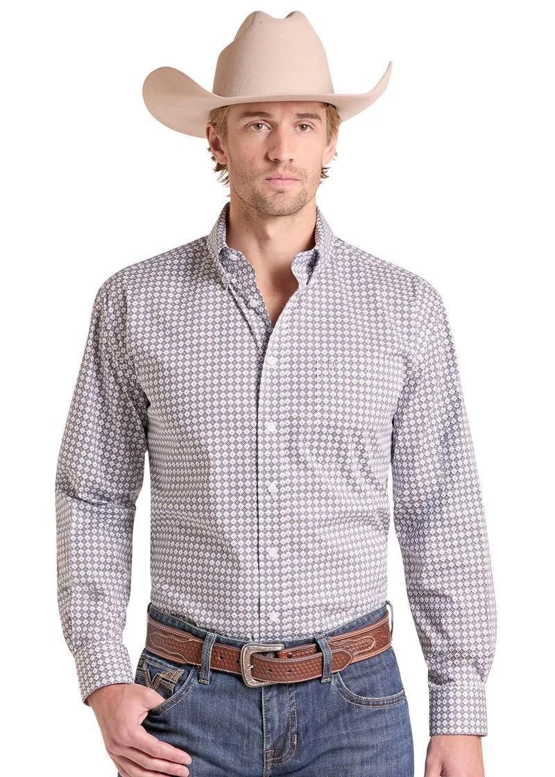 PANHANDLE MEN’S BLUE GEOMETRIC LONG SLEEVE SHIRT | SMB2S09555