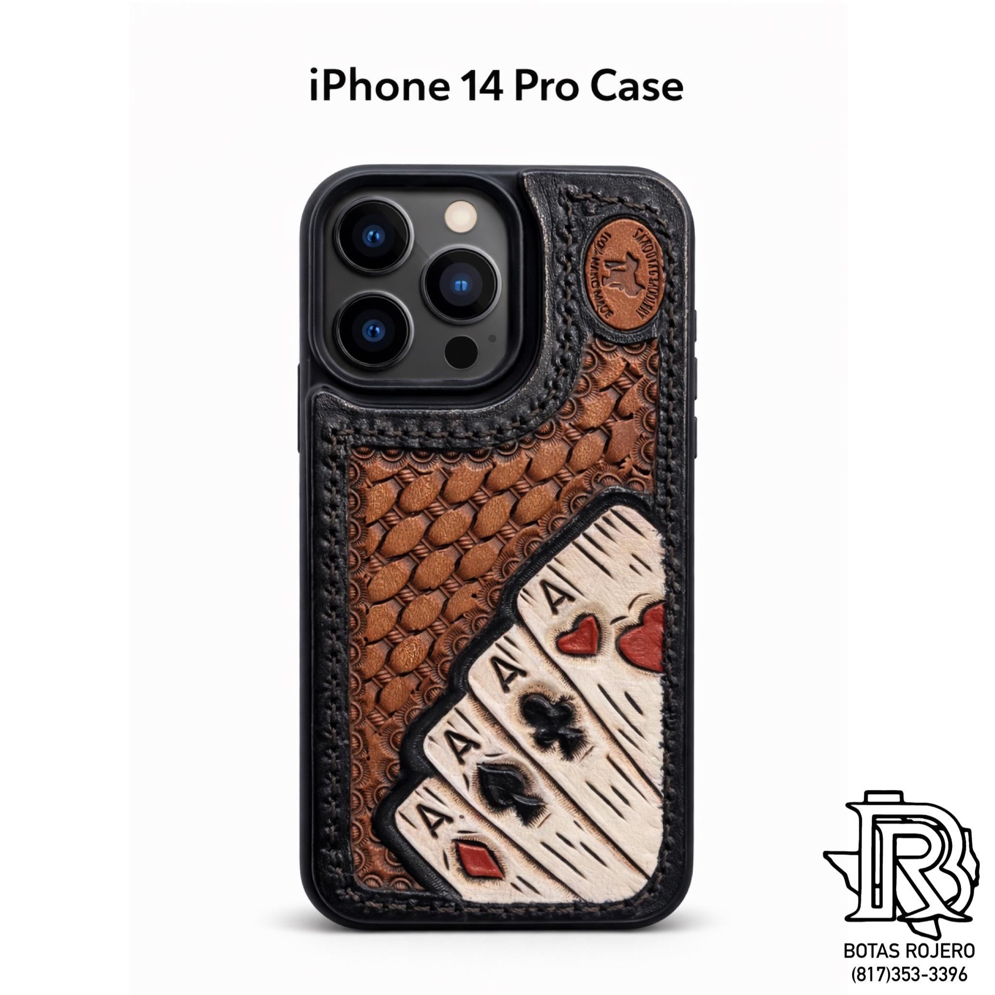 Hand-Tooled Leather Four Aces Case – iPhone 14 Pro